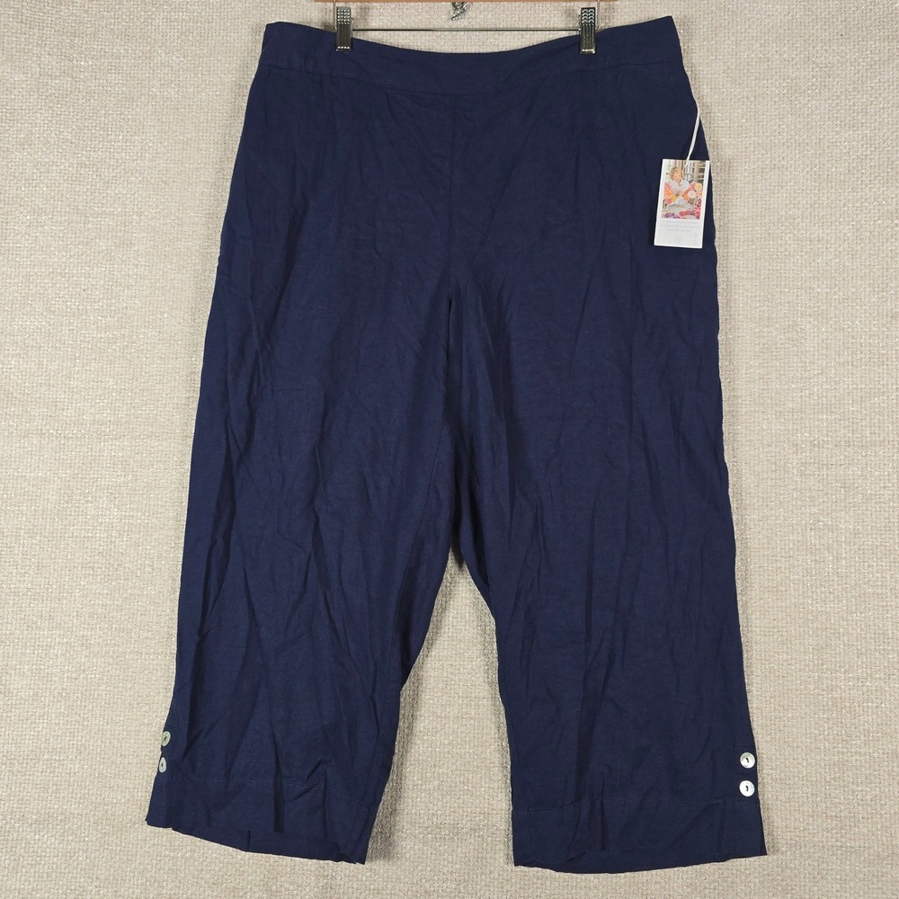 Martha Stewart Collection Navy Blue Linen Blend Wide Leg Cropped Pants NWT XL